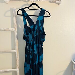New Anthropologie Cut Out Waist Blue and Black Maxi Dress